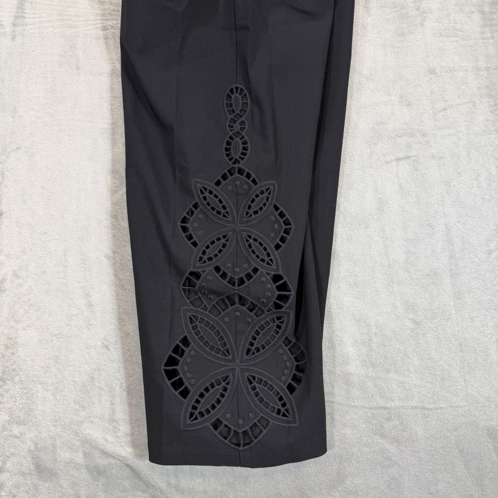 New Chico's So Slimming Brigitte Wide Leg Pants Womens 1.5R Black Eyelet Cutout - Picture 6 of 8